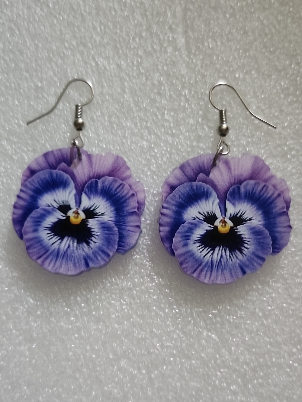 Hand Crafted Violet & Blue Pansy Drop Earrings - Women Jewelry